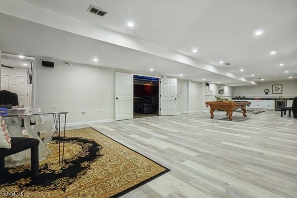 Billiard Table, Game Room, Interior, Recessed Lighting, Wood Texture Flooring