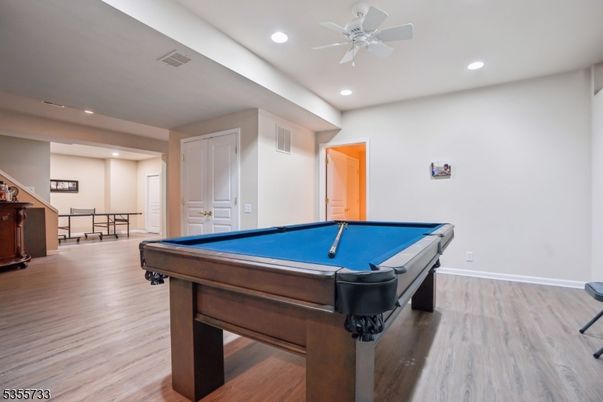 Billiard Table, Game Room, Interior, Recessed Lighting, Wood Texture Flooring