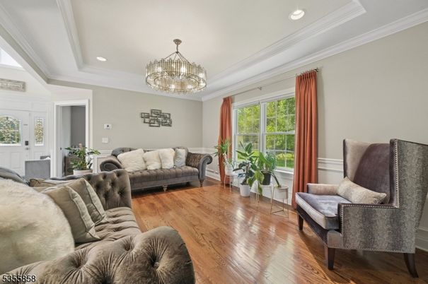 Chandelier, Interior, Living room, Recessed Lighting, Wood Texture Flooring