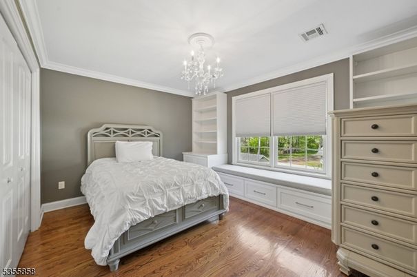 Bedroom, Chandelier, Interior, Wood Texture Flooring