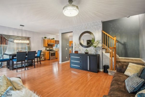 Dining room, Interior, Kitchen, Living room, Pendant Lights, Wood Texture Flooring