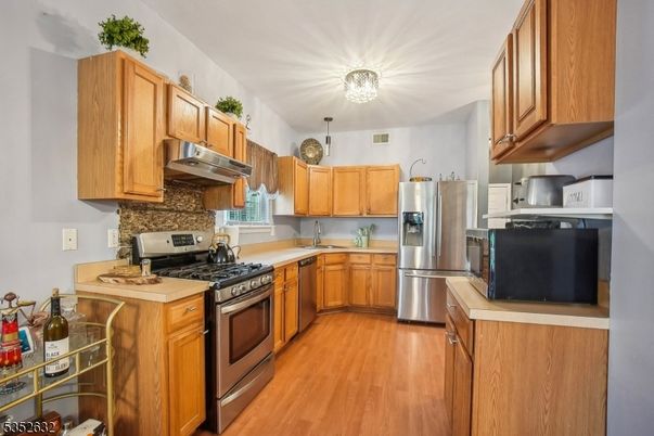 Interior, Kitchen, Stainless Steel Appliances, Wood Texture Flooring