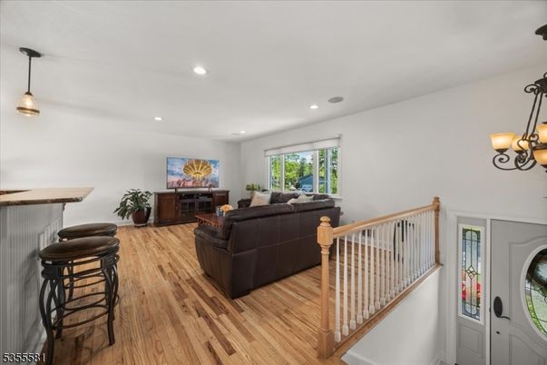 Interior, Living room, Pendant Lights, Recessed Lighting, Wood Texture Flooring