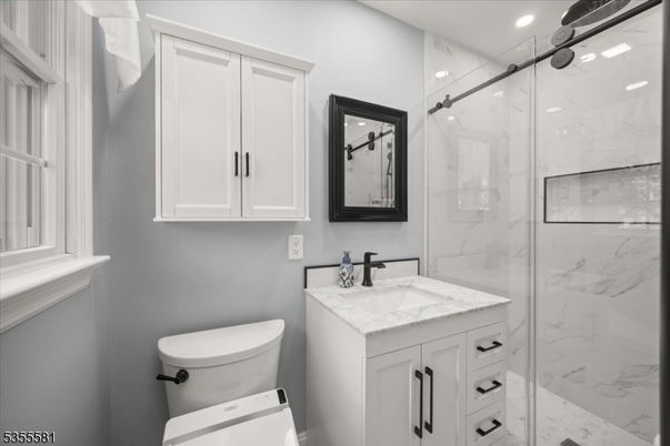 Bathroom, Glass Shower, Interior, Marble Walls, Recessed Lighting