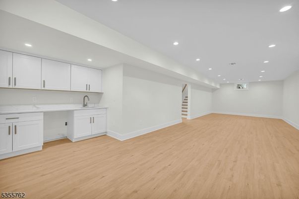 Empty room, Interior, Kitchen, Recessed Lighting, Wood Texture Flooring