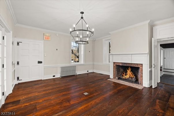 Chandelier, Empty room, Fireplace, Interior, Wood Texture Flooring