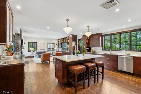Interior, Kitchen, Living room, Pendant Lights, Recessed Lighting, Stainless Steel Appliances, Wood Texture Flooring