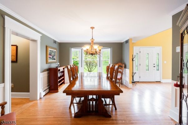 Chandelier, Dining room, Interior, Wood Texture Flooring