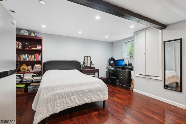 Bedroom, Home Office, Interior, Recessed Lighting, Wooden Beams, Wood Texture Flooring
