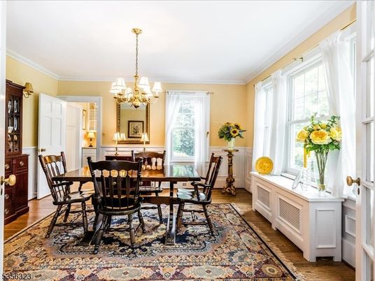 Chandelier, Dining room, Interior, Wood Texture Flooring