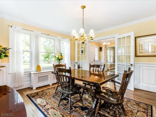 Chandelier, Dining room, Interior, Wood Texture Flooring