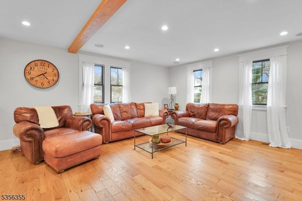 Interior, Living room, Recessed Lighting, Wooden Beams, Wood Texture Flooring
