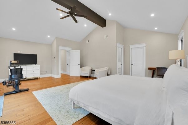 Bedroom, Interior, Recessed Lighting, Wooden Beams, Wood Texture Flooring