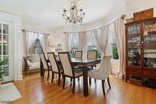 Chandelier, Dining room, Interior, Wood Texture Flooring