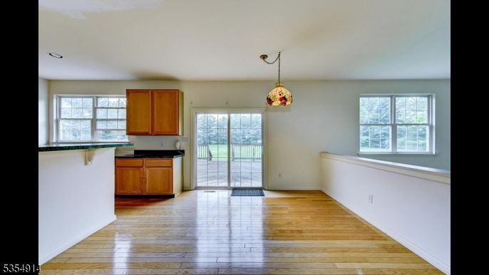 Empty room, Interior, Kitchen, Pendant Lights, Wood Texture Flooring
