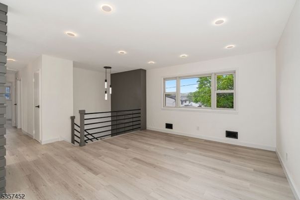 Empty room, Interior, Pendant Lights, Recessed Lighting, Wood Texture Flooring