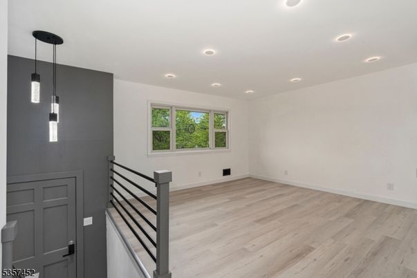 Empty room, Interior, Pendant Lights, Recessed Lighting, Wood Texture Flooring