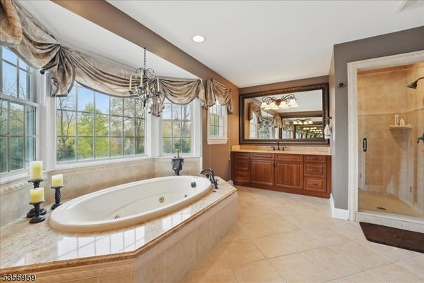 Bathroom, Chandelier, Glass Shower, Interior, Recessed Lighting