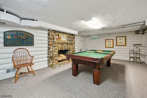 Billiard Table, Fireplace, Game Room, Interior, Stone Walls