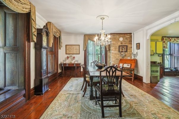 Chandelier, Dining room, Interior, Stone Walls, Wood Texture Flooring
