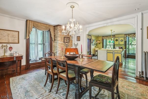 Chandelier, Dining room, Interior, Wood Texture Flooring