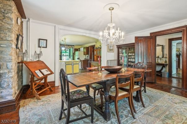 Chandelier, Dining room, Interior, Wood Texture Flooring