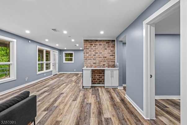 Interior, Recessed Lighting, Stone Walls, Wood Texture Flooring