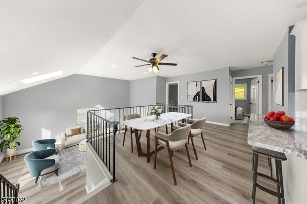 Dining room, Interior, Recessed Lighting, Wood Texture Flooring