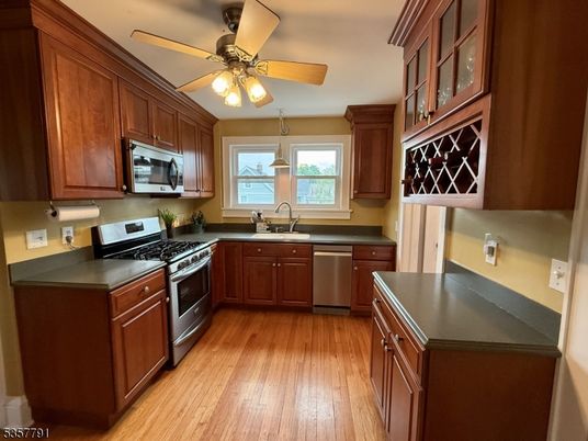 Interior, Kitchen, Pendant Lights, Stainless Steel Appliances, Wood Texture Flooring