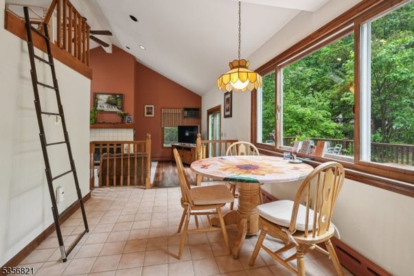 Dining room, Interior, Pendant Lights, Recessed Lighting, Wood Texture Flooring