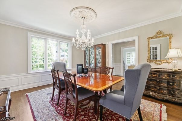 Chandelier, Dining room, Interior, Wood Texture Flooring
