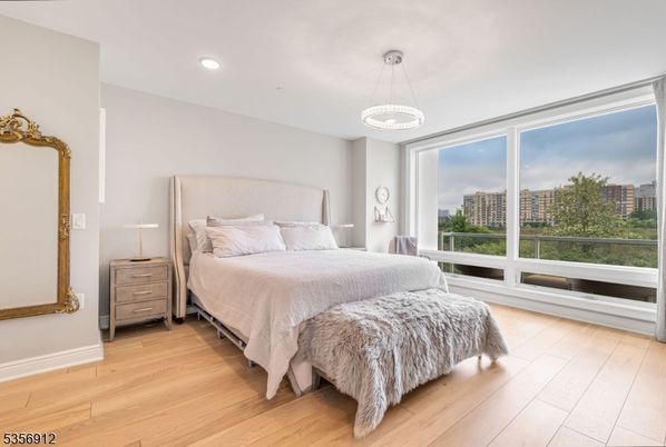 Bedroom, Interior, Pendant Lights, Recessed Lighting, Wood Texture Flooring
