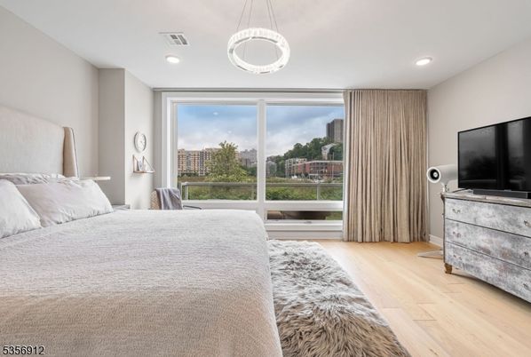 Bedroom, Interior, Pendant Lights, Recessed Lighting, Wood Texture Flooring