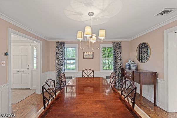 Chandelier, Dining room, Interior, Wood Texture Flooring