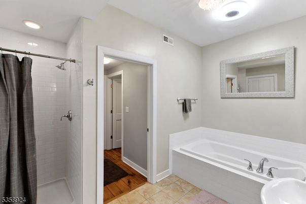 Bathroom, Interior, Recessed Lighting, Wood Texture Flooring