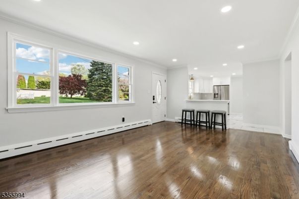 Empty room, Interior, Kitchen, Recessed Lighting, Wood Texture Flooring