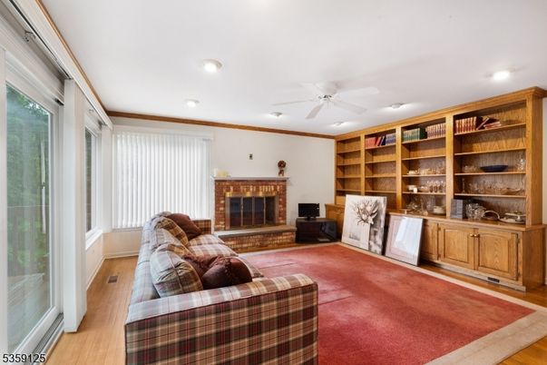 Fireplace, Interior, Recessed Lighting, Wood Texture Flooring