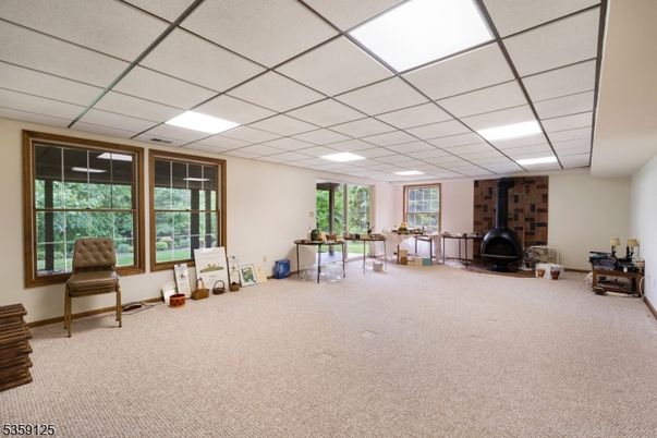 Empty room, Fireplace, Interior, Recessed Lighting, Stone Walls