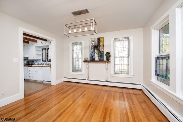 Empty room, Interior, Kitchen, Pendant Lights, Wood Texture Flooring