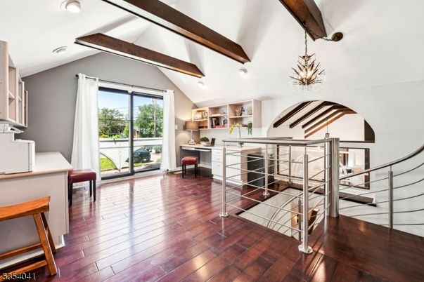 Home Office, Interior, Pendant Lights, Wooden Beams, Wood Texture Flooring