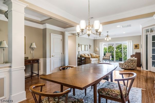 Chandelier, Dining room, Interior, Living room, Recessed Lighting, Wood Texture Flooring
