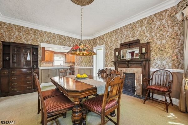 Dining room, Fireplace, Interior, Kitchen, Pendant Lights