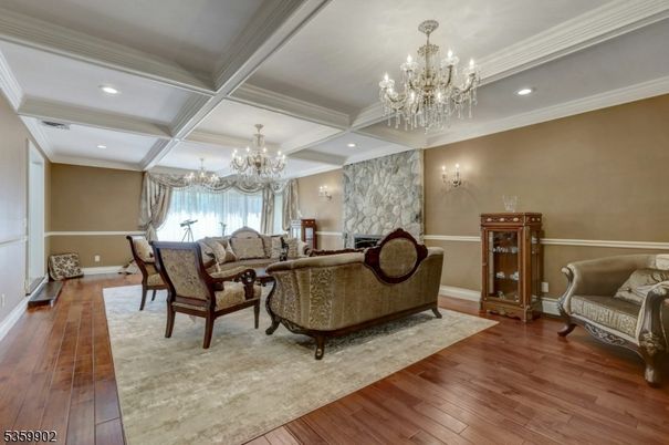 Chandelier, Interior, Living room, Recessed Lighting, Wood Texture Flooring