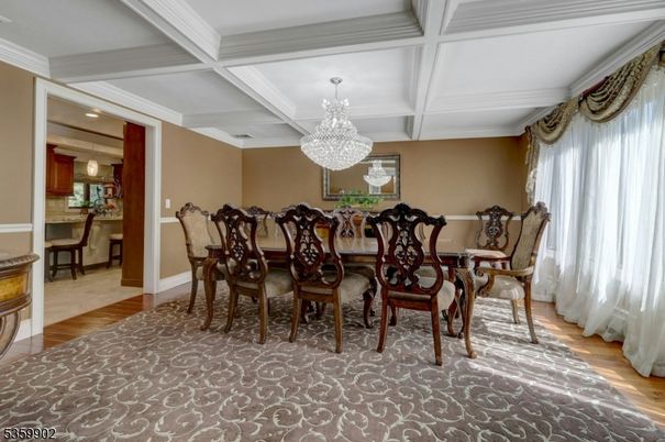Chandelier, Dining room, Interior, Recessed Lighting, Wood Texture Flooring