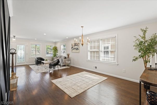 Chandelier, Interior, Living room, Recessed Lighting, Wood Texture Flooring