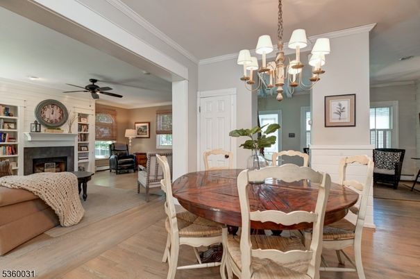Chandelier, Dining room, Fireplace, Interior, Living room, Wood Texture Flooring