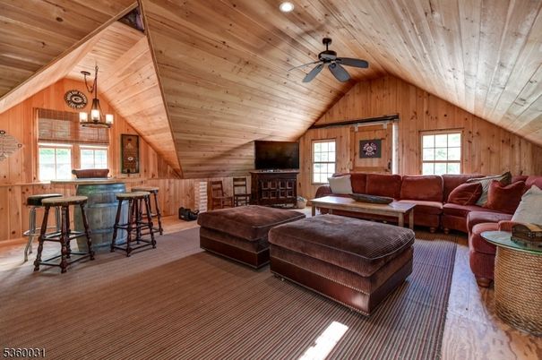 Chandelier, Interior, Living room, Recessed Lighting, Wooden Ceilings, Wooden Walls