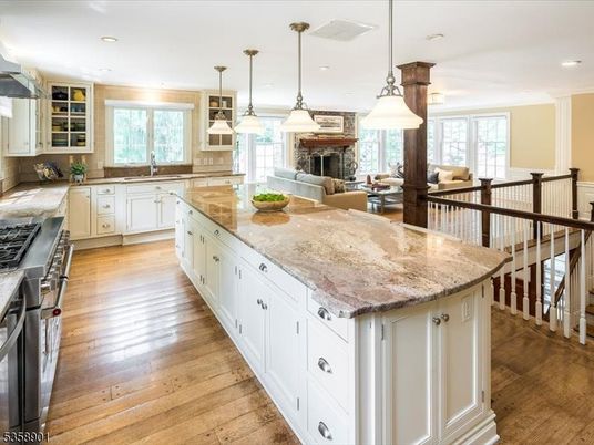 Fireplace, Interior, Kitchen, Living room, Pendant Lights, Recessed Lighting, Wood Texture Flooring