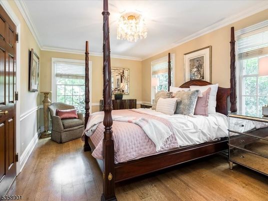 Bedroom, Chandelier, Interior, Wood Texture Flooring