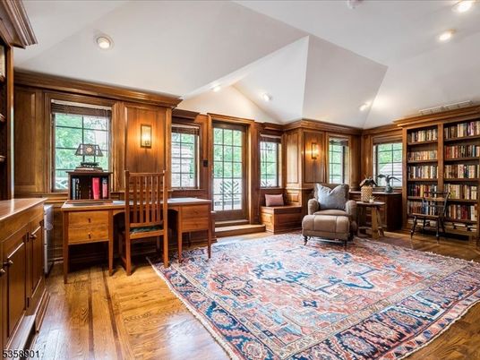 Home Office, Interior, Recessed Lighting, Wood Texture Flooring, Wooden Walls